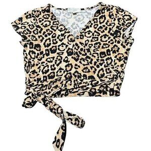 Stretch Leopard Print Wrap Long Sleeve Women's Top